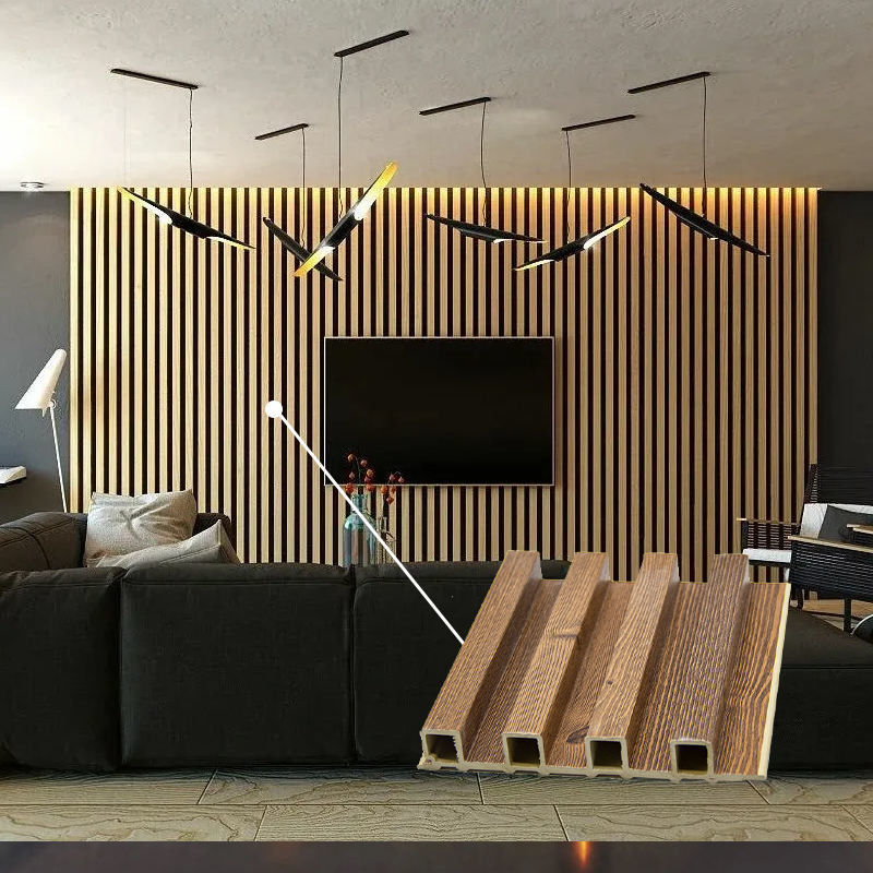 Οικολογικά φιλικό φλεβωτό πίνακα τοίχου Wpc εσωτερική χρήση Wpc τοίχος επένδυση εσωτερική διακόσμηση εναλλακτικό ξύλο