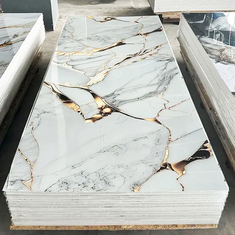 Modern Style Gilded Gold Design SPC Marble Alternative Wall Panel Board PVC Plastic Material UV Marble Sheet