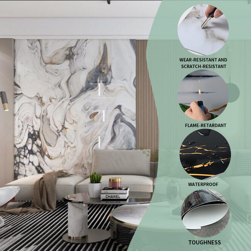 Χρυσό σκόνη πέτρα φλέβας τοίχος Pabel Μαρμάρινο με μοτίβο UV υψηλής λάμψης Μαρμάρινο υγρασία-αποστασία Μεγάλο Custom πάχος PVC μαρμάρινο φύλλο